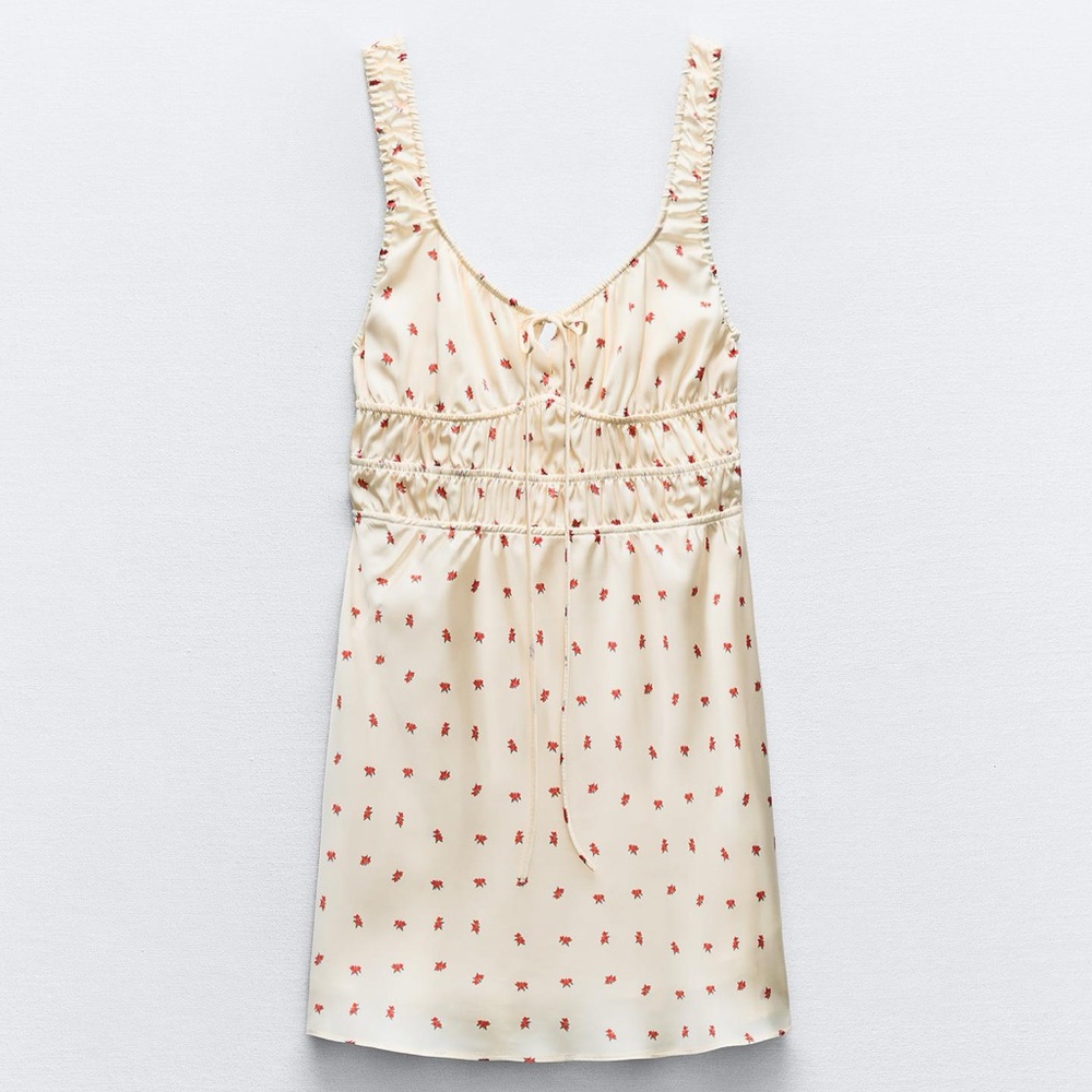 Zara floral mini dress cinch top 
White/rose